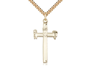 14kt gold filled large Carpenter Cross necklace pendant 1-3/8 x 3/4 inches on 24 inch chain by Bliss Manufacturing USA