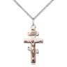 Small two-tone gold filled and sterling silver Greek Orthodox crucifix necklace with 18 inch chain by Bliss
