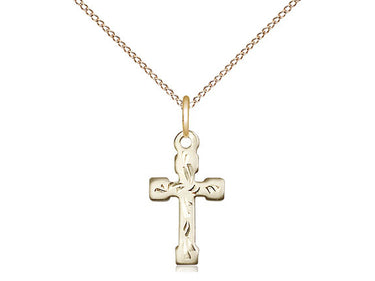 Small 14kt Gold Filled Cross Necklace 5/8 x 3/8 inches on 18 inch chain by Bliss Manufacturing
