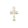 Small 14kt solid gold Catholic cross pendant, 5/8 inch by 3/8 inch, handcrafted by Bliss Manufacturing USA