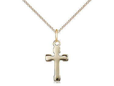 Small 14kt gold filled Catholic cross necklace with 18 inch curb chain, 5/8 by 3/8 inch pendant, by Bliss USA
