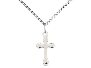Small sterling silver Catholic cross necklace with 5/8 inch pendant on 18 inch chain by Bliss Manufacturing