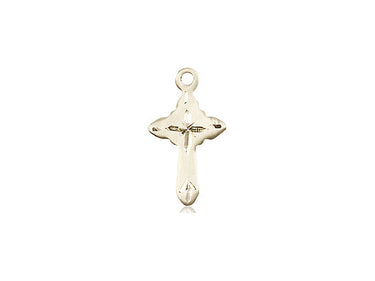 14kt solid gold small cross pendant 5/8 x 3/8 inches handcrafted in USA by Bliss Manufacturing