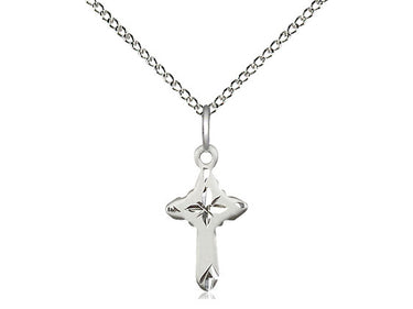 Sterling Silver Small Cross Necklace 5/8 x 3/8 inch with 18 inch Lite Curb Chain by Bliss Manufacturing USA