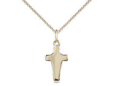 14kt gold filled small cross necklace 5/8 x 1/4 inches with 18 inch curb chain handcrafted by Bliss