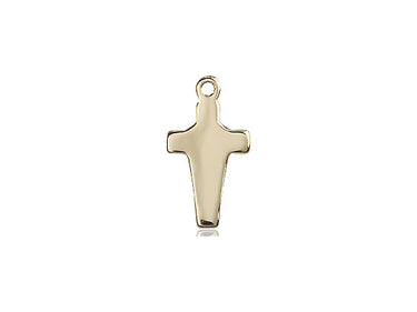 14kt solid gold small slim cross pendant 5/8 x 1/4 inches handcrafted in USA by Bliss Manufacturing