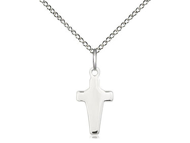 Sterling silver small slim cross necklace 5/8 x 1/4 inches with 18 inch curb chain handcrafted by Bliss