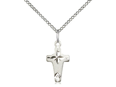 Sterling silver small Catholic cross necklace 5/8 x 3/8 inch with 18 inch lite curb chain by Bliss