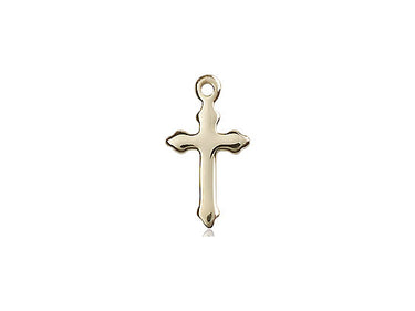 Small 14kt Solid Gold Catholic Cross Pendant 5/8 x 3/8 inch handcrafted in USA by Bliss Manufacturing