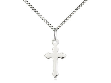 Small Sterling Silver Catholic Cross Necklace 5/8x3/8 inches on 18 inch chain by Bliss Manufacturing