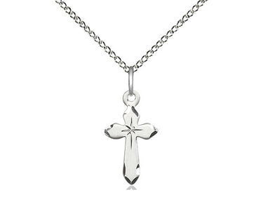 Small Sterling Silver Catholic Cross Necklace 5/8x3/8 inches on 18 inch chain by Bliss Manufacturing