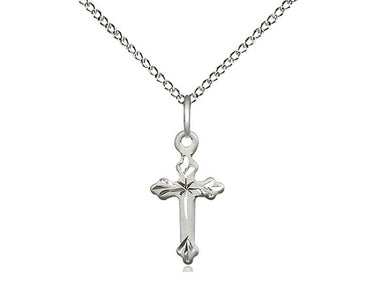 Small Sterling Silver Cross Necklace 5/8 x 3/8 inch pendant with 18 inch chain handcrafted by Bliss Manufacturing USA