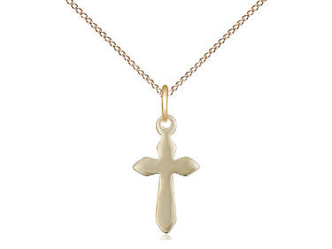 14kt gold filled small Catholic cross necklace 5/8 x 3/8 inches with 18 inch chain by Bliss
