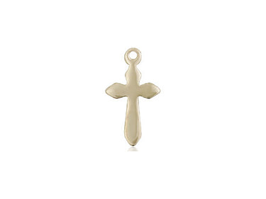 14kt solid gold small Catholic cross pendant 5/8 x 3/8 inches handcrafted by Bliss Manufacturing
