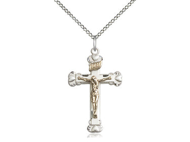 Two-tone gold filled sterling silver medium crucifix necklace 1.125 inch pendant 18 inch chain Bliss