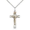 Two-tone gold filled sterling silver St Benedict crucifix necklace 1.125 x 0.625 inch pendant 18 inch chain Bliss
