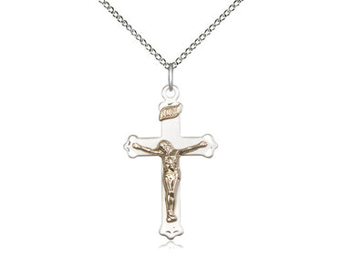Two-Tone Gold Filled Sterling Silver Medium Catholic Crucifix Necklace 1 1/8 x 5/8 inches on 18 inch chain by Bliss Manufacturing