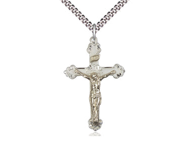 Two-tone gold filled and sterling silver large Catholic crucifix necklace with 24 inch chain by Bliss