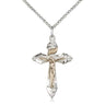 Two-tone gold filled and sterling silver medium Catholic crucifix necklace with 18 inch chain by Bliss