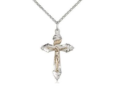 Two-tone gold filled and sterling silver medium Catholic crucifix necklace with 18 inch chain by Bliss