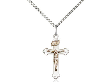 Two-tone gold filled and sterling silver medium Catholic crucifix necklace with 18 inch chain by Bliss