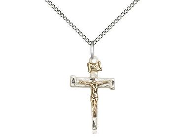 Two-tone gold filled and sterling silver medium nail crucifix necklace with 18 inch chain by Bliss