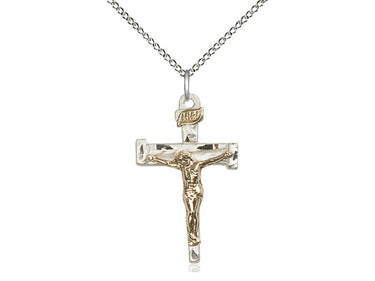 Two-Tone Gold Filled Sterling Silver Nail Crucifix Necklace 1 1/8 x 5/8 inches with 18 inch chain by Bliss