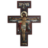 Large 31-inch San Damiano wall crucifix handcrafted in wood by Italian artist Marco Sevelli with Byzantine iconography