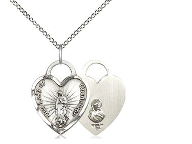 Sterling silver Our Lady of Guadalupe heart necklace 3/4 x 5/8 with 18 inch curb chain by Bliss USA