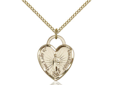 Gold Filled Our Lady of Guadalupe Heart Necklace 3/4x5/8 with 18 inch Chain by Bliss Manufacturing