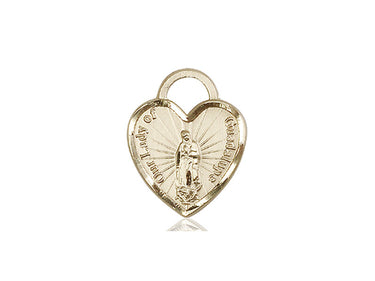 14kt Solid Gold Our Lady of Guadalupe Heart Medal Pendant 3/4 x 5/8 inches by Bliss Manufacturing