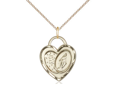 14kt gold filled Miraculous Heart medal necklace 3/4 x 5/8 with 18 inch chain handcrafted by Bliss USA