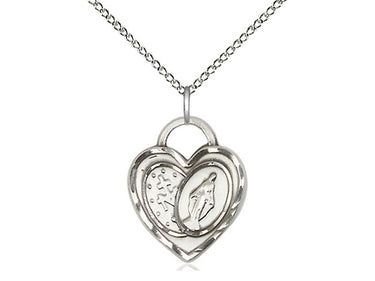 Sterling Silver Miraculous Heart Necklace 3/4 x 5/8 with 18 inch chain handcrafted by Bliss Manufacturing