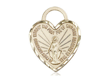 14kt Solid Gold Miraculous Heart Medal Pendant 1 inch x 3/4 inch handcrafted by Bliss Manufacturing