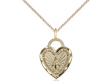 Small 14kt Gold Filled Miraculous Heart Necklace 5/8 x 1/2 with 18 inch chain by Bliss Manufacturing