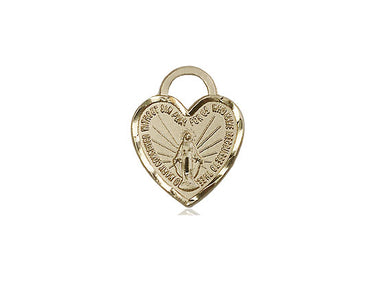 14kt Solid Gold Small Miraculous Heart Medal Pendant 5/8 x 1/2 inch by Bliss Manufacturing