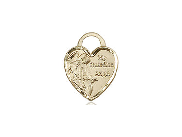 14kt Solid Gold Small Guardian Angel Heart Pendant 5/8 inch x 1/2 inch by Bliss USA