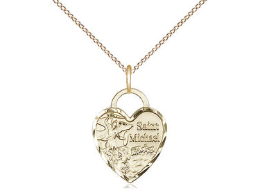 14kt gold filled St. Michael heart medal necklace, 5/8 by 1/2 inch pendant on 18 inch chain, handcrafted by Bliss