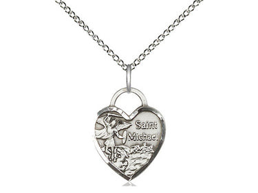 Small Sterling Silver St. Michael the Archangel Heart Patron Saint Medal Necklace 5/8 inch by 1/2 inch on 18 inch chain by Bliss