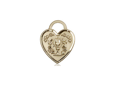 14kt Solid Gold small Catholic Communion heart medal pendant 5/8 inch by Bliss Manufacturing USA