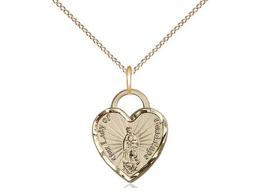 Small 14kt gold filled Our Lady of Guadalupe heart necklace with 18 inch chain by Bliss Manufacturing