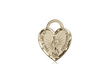 14kt solid gold small Our Lady of Guadalupe heart medal pendant 5/8 x 1/2 handcrafted by Bliss USA