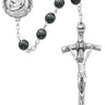 6mm hematite papal rosary with silver oxidized crucifix and center piece, 18 inch length, dark metallic bead finish