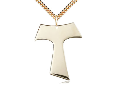 14kt Gold Filled Large Tau Cross Pendant Necklace 1.5 inch by 1.25 inch on 24 inch chain by Bliss