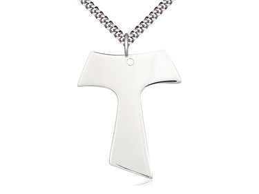 Sterling Silver Large Tau Cross Pendant Necklace 1.5 inch by 1.25 inch on 24 inch chain by Bliss