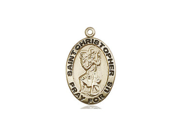 14kt solid gold St. Christopher medal pendant 3/4 x 1/2 inch medium size handcrafted by Bliss Manufacturing USA