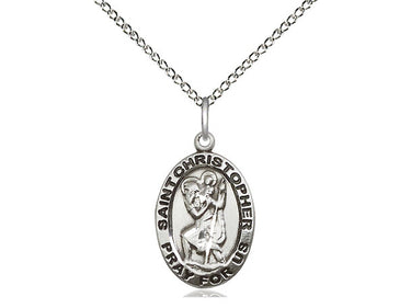 Sterling silver St. Christopher medal necklace 3/4 x 1/2 inch medium with 18 inch chain by Bliss USA