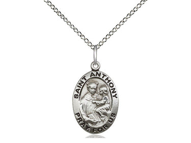 Sterling Silver St. Anthony of Padua patron saint medal necklace with 18 inch chain, handcrafted by Bliss Manufacturing