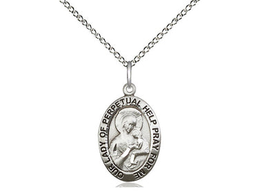 Sterling Silver Our Lady of Perpetual Help Medal Necklace 3/4 x 1/2 inch on 18 inch Chain by Bliss