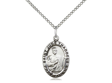 Sterling Silver St. Jude Patron Saint Medal Necklace 3/4 x 1/2 inches 18 inch Curb Chain Bliss USA